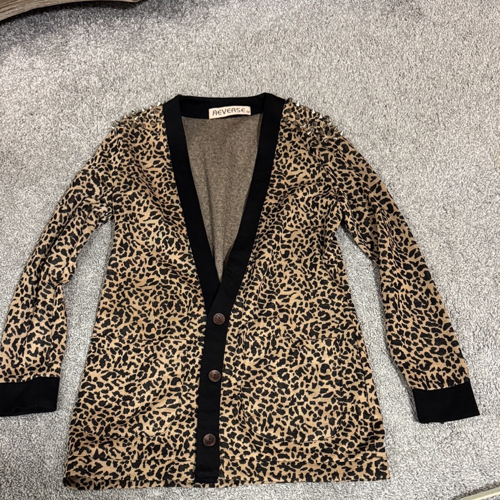 Reverse Animal Print Cardigan - Black and Tan